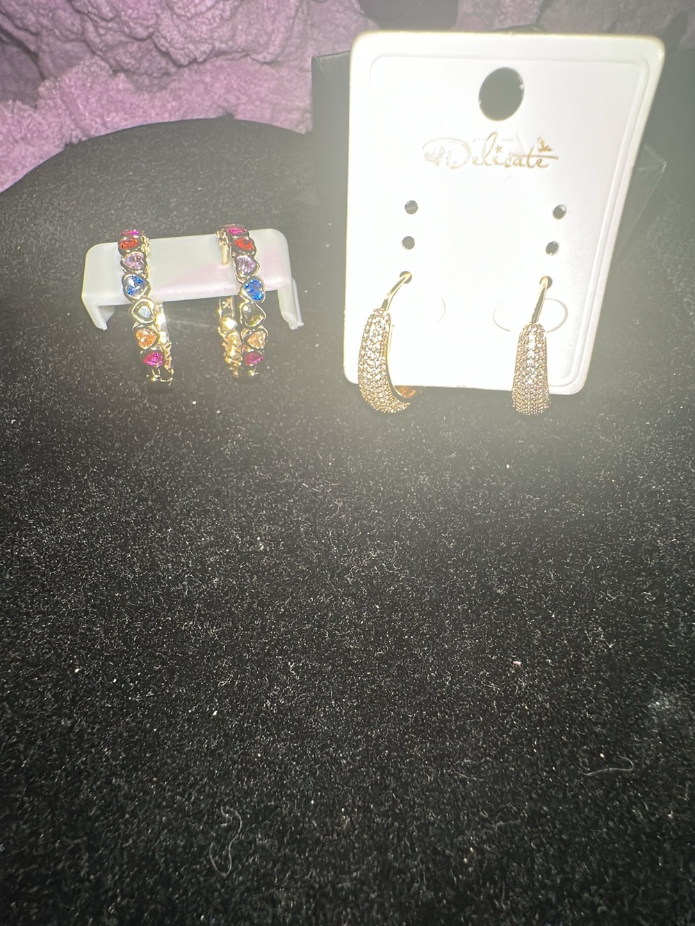 delicates Gold Hoop Earrings with Multicolor Gem Accents - Set of 2